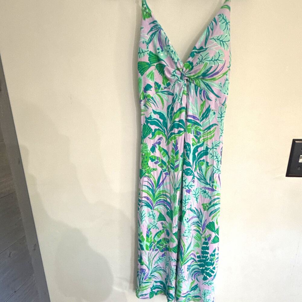 Lilly Pulitzer Tropical Floral V-Neck Strappy Midi Sundress Pink Size 00